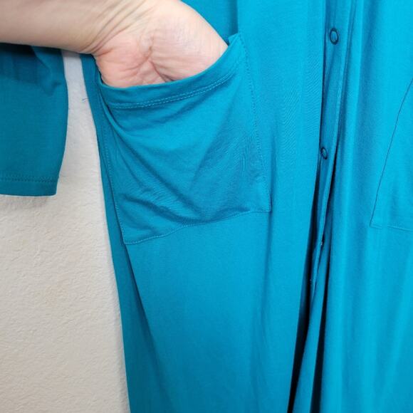 🚨NEW TORRID Blue Super Soft Knit Longline Snap Cardigan Sweater Size Large/12 - Picture 8 of 14